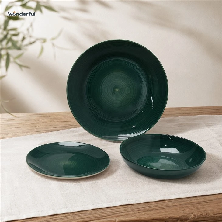 Deep Green Swirl Stoneware Dinnerware Set best