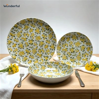 Set Peralatan Makan Keramik Bunga Ditsy Kuning